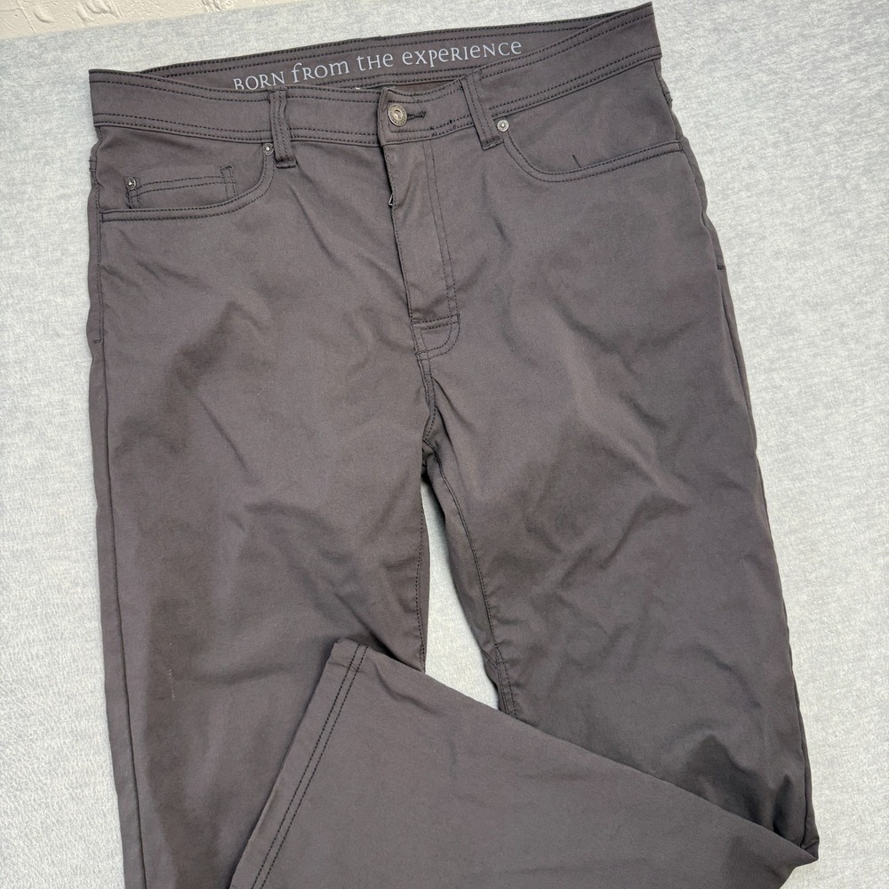 Prana Brion Pants Mens 36x32 Gray Slim Fit Nylon Stretch Hiking 5 Pocket Travel